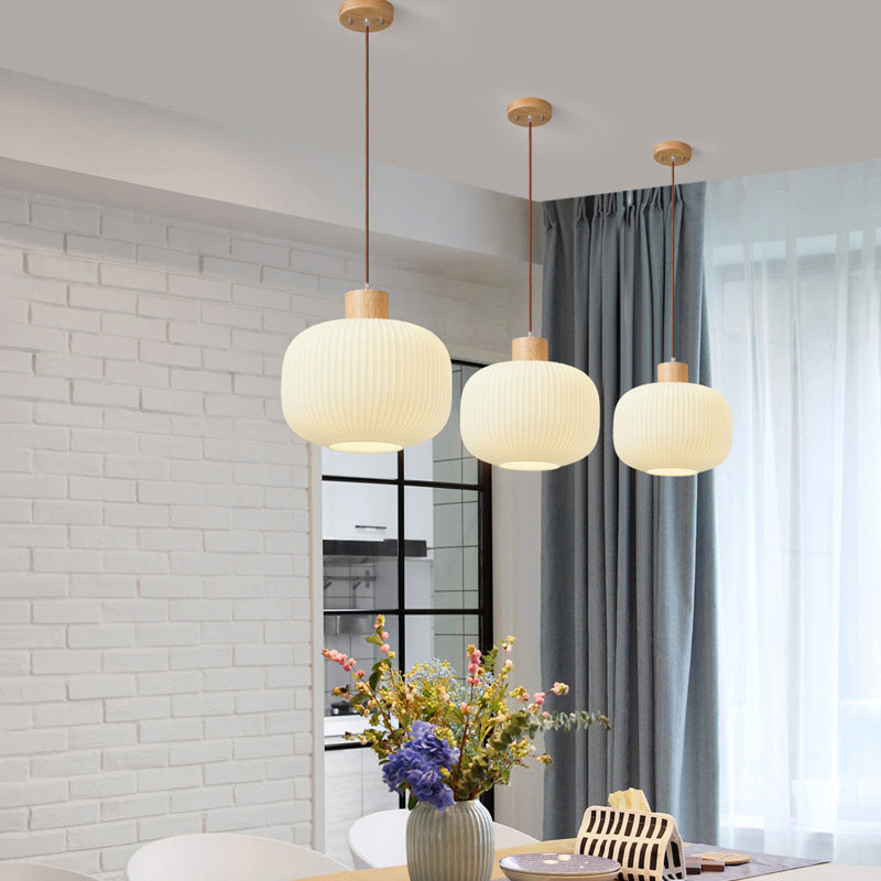 Muto Moderna Madera/Vidrio Lámpara Colgante Blanca