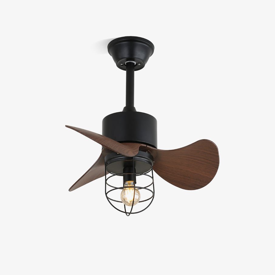 Ventilador de Techo Industrial Daxon con estructura de metal negro y pantalla de ratán