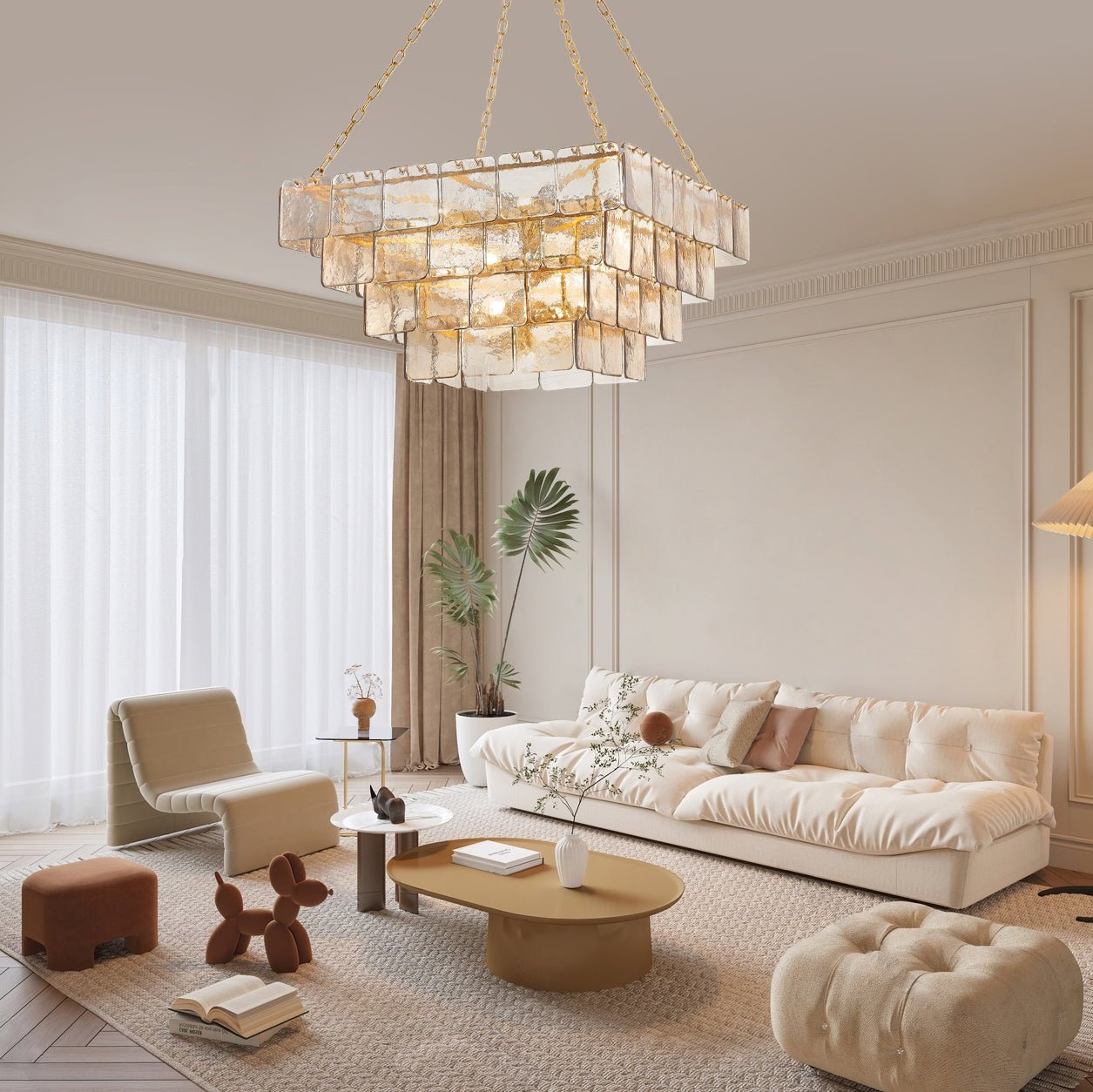 Aurora Chandelier Chain Champagne Piastre Glass Tiered - Letslighting