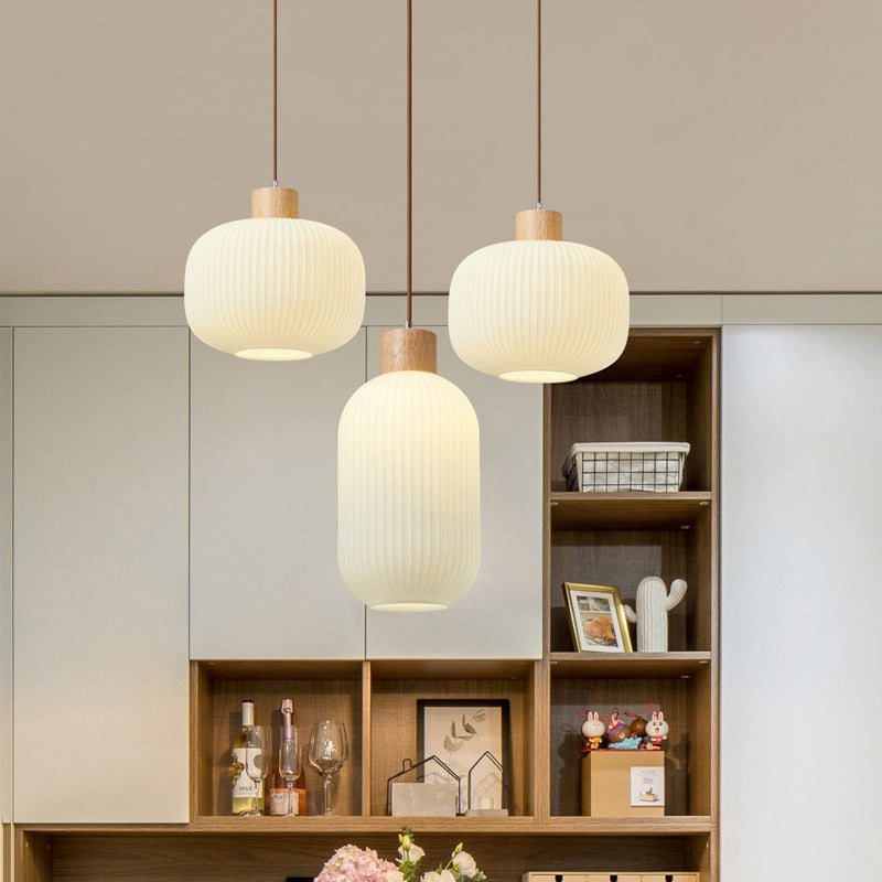 Muto Moderna Madera/Vidrio Lámpara Colgante Blanca