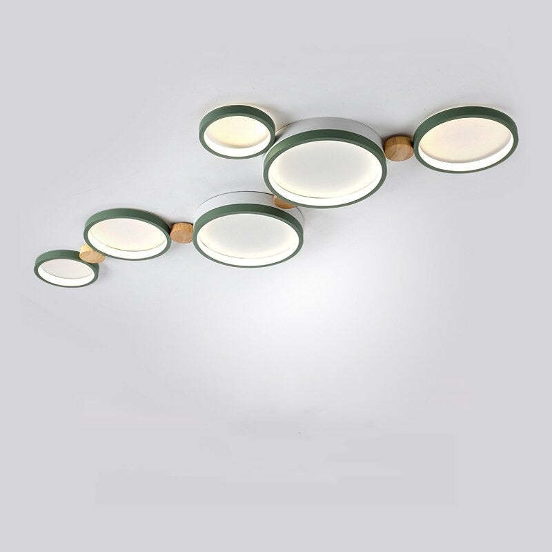 Muto Moderna Nórdica Redonda Metal/Madera Lámpara de Techo Verde/Blanca/Gris