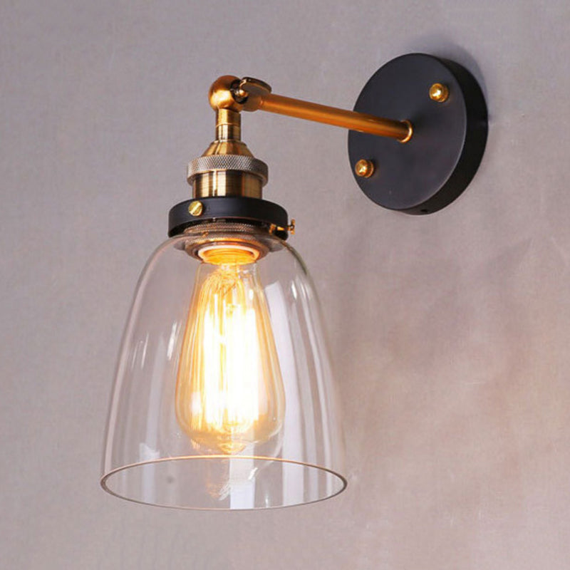 Epoch Industrial Domo Metal/Vidrio Aplique de Pared Negro/Dorado