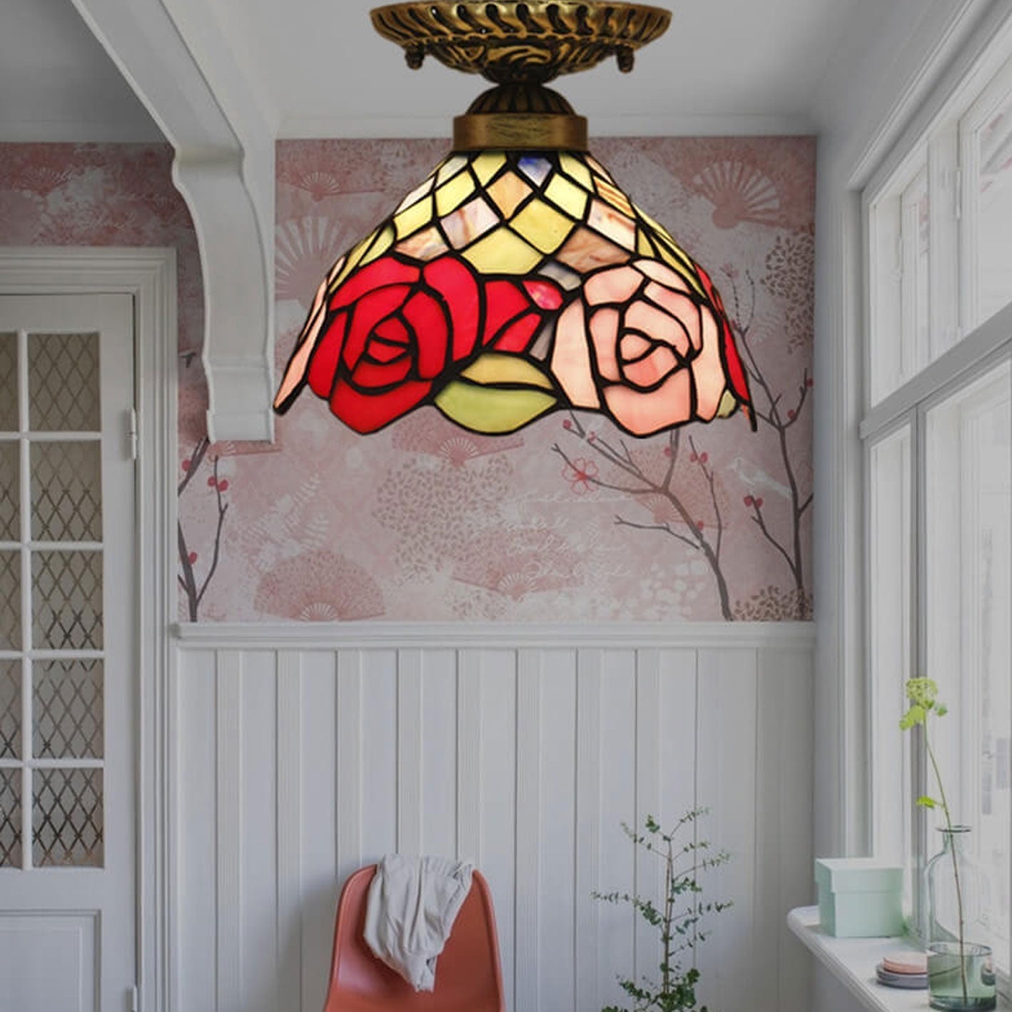 Tiffany Vintage Rosa LED Plafón Vidrio Salón/Dormitorio