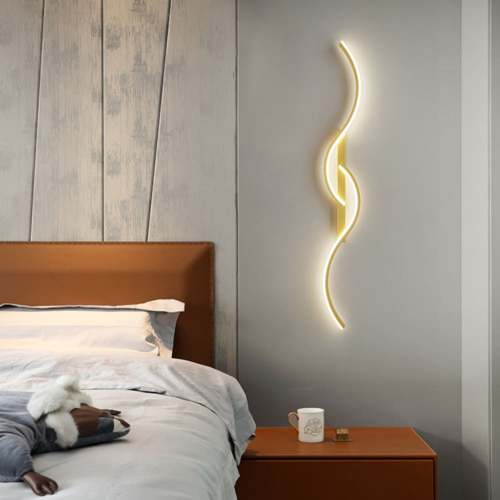 Arisha Lámpara de Pared Moderna Linear Wave Dormitorio Negro/Oro Salón