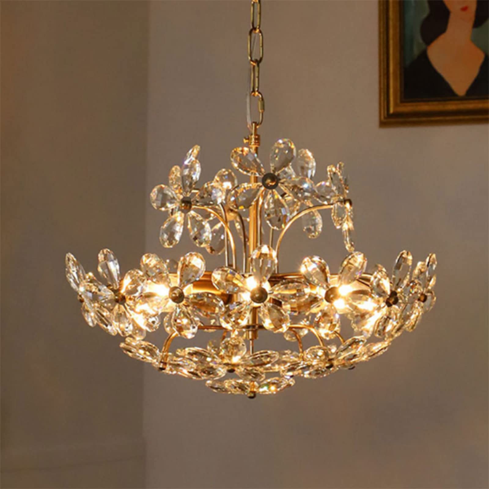 Ray Retro Oro Flor Cristal Lámpara colgante Salón
