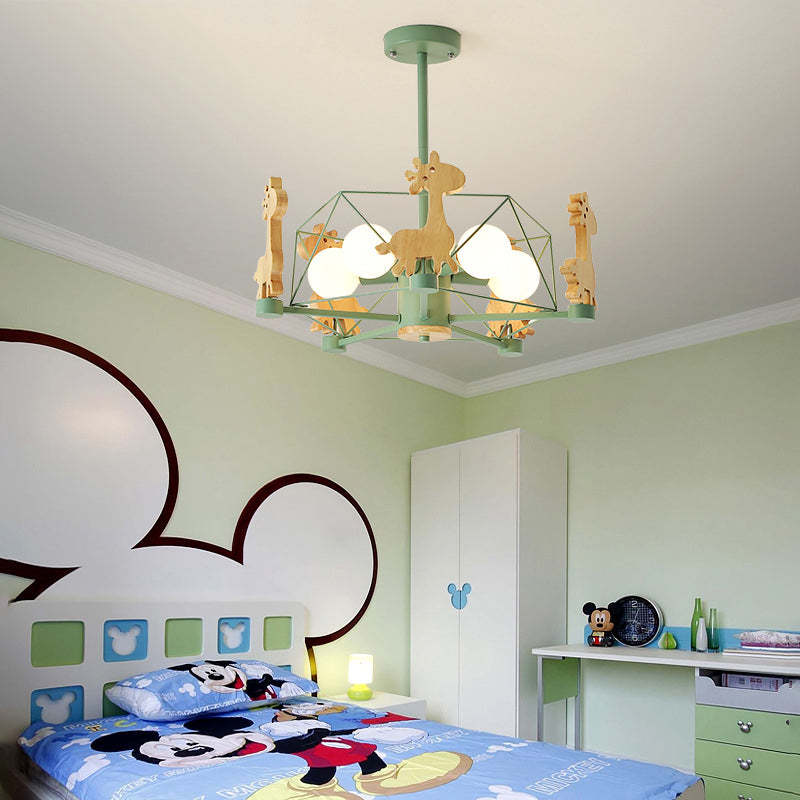 Arisha Decorativa Jirafas Metal/Madera LED Lámpara de Techo Rosa/Verde/Gris