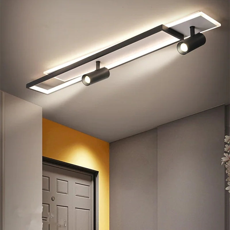 Modern Minimalista Rectangular Metal/Acrílico Lámpara de Techo Negra