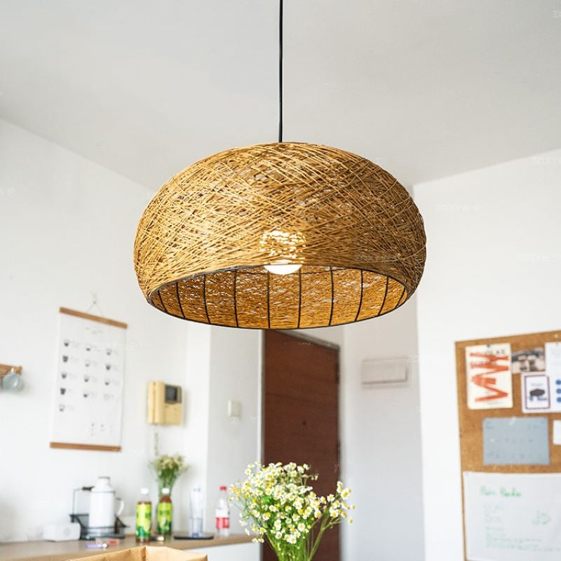 Ritta Diseño Pájaros Nido Metal Ratán LED Lámpara Colgante Comedor