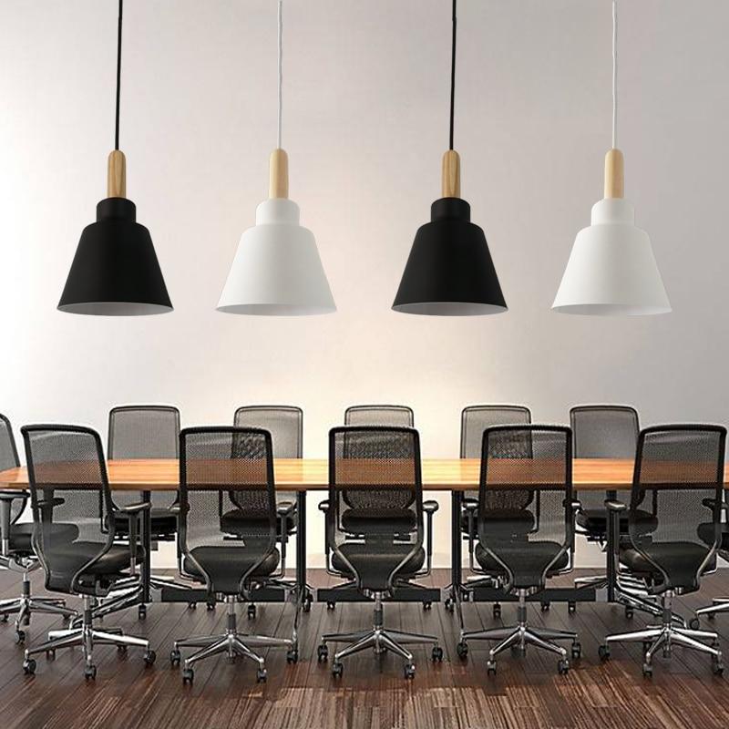 Arisha Minimalista Cónica Metal/Madera Lámpara Colgante Negra/Blanca