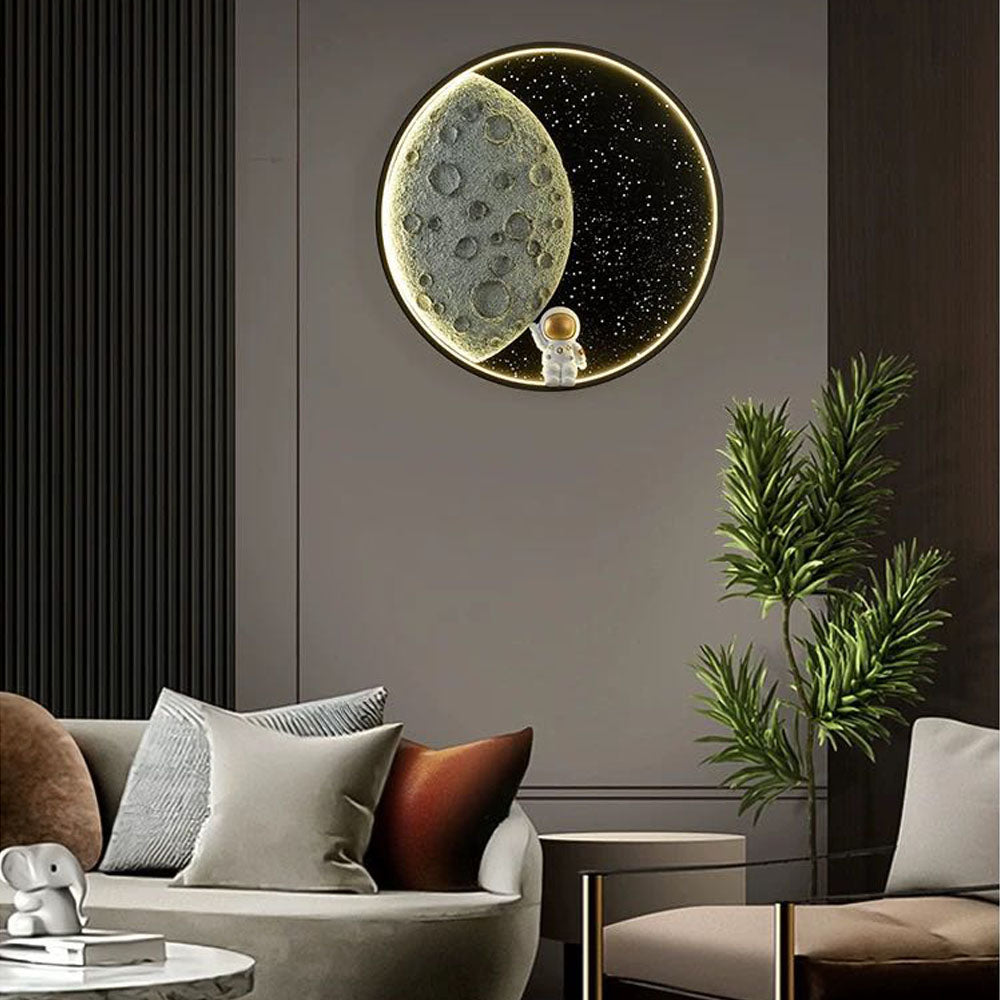 Aria Astronaut Round Moon Lámpara de Pared Negra Metal
