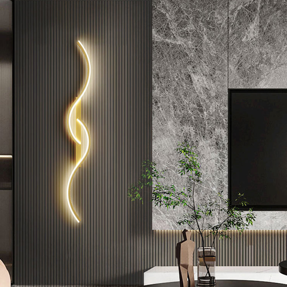 Arisha Lámpara de Pared Moderna Linear Wave Dormitorio Negro/Oro Salón
