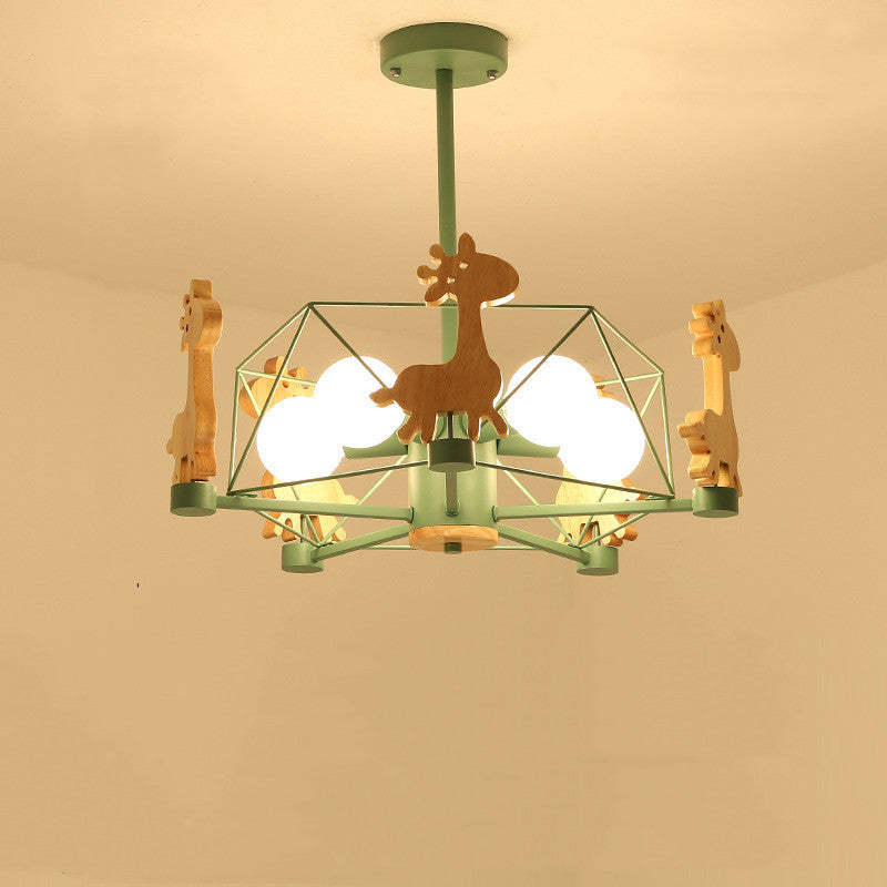 Arisha Decorativa Jirafas Metal/Madera LED Lámpara de Techo Rosa/Verde/Gris