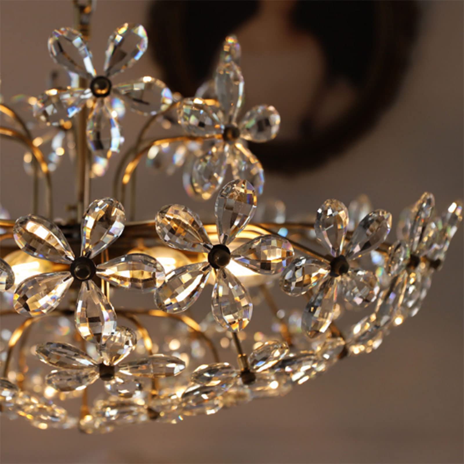Ray Retro Oro Flor Cristal Lámpara colgante Salón