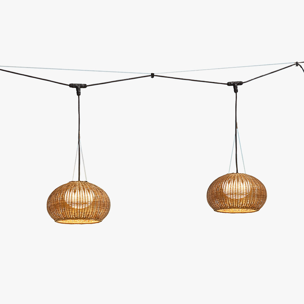 Ray Retro Lámpara Colgante Exterior Dorado Bambú Jardín