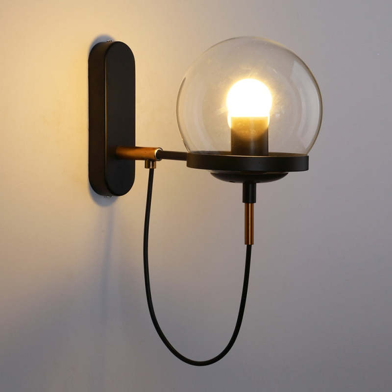 Silva Vintage Globo Metal/Cristal Aplique de Pared Negra/Bronce