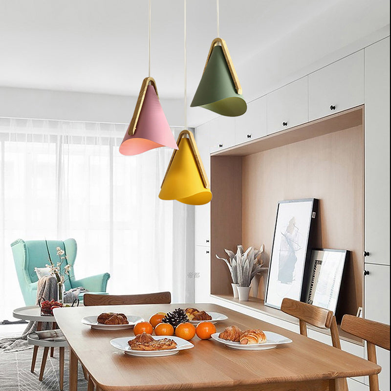 Valentina Moderna Cónico Metal/Madera Lámpara Colgante Rosa/Amarilla/Verde