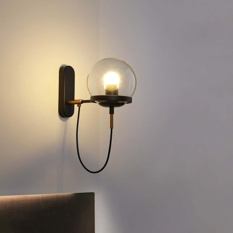 Silva Vintage Globo Metal/Cristal Aplique de Pared Negra/Bronce