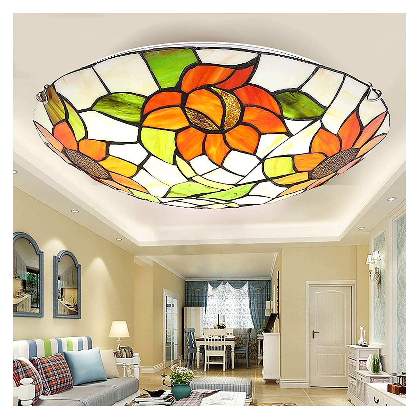 Tiffany Vintage Flores Plafón Multicolor Metal/Vidrio Dormitorio/Salón/Cuarto de baño