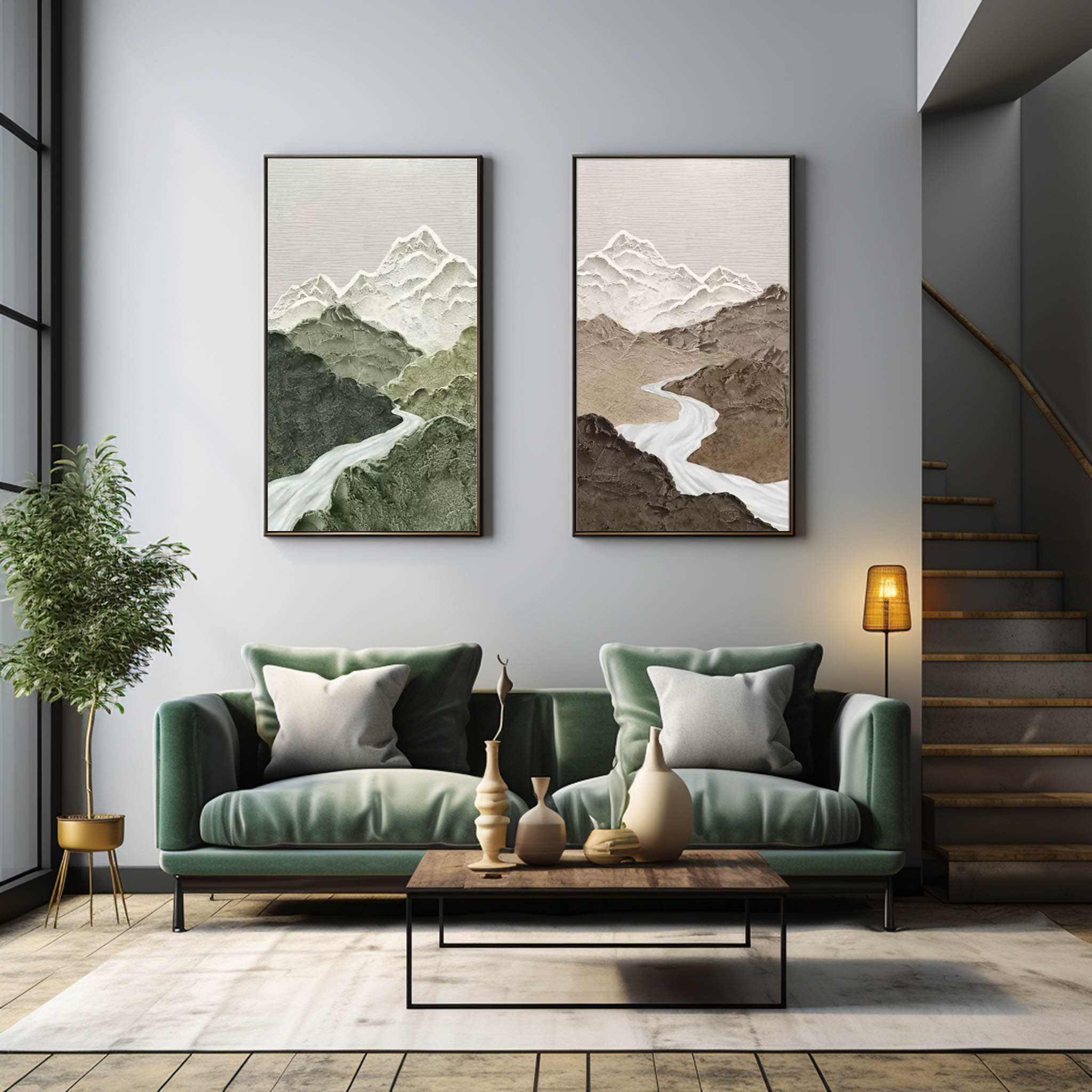 Rivers Conjunto de 2 Piezas de Arte Mural al Óleo Panorámico - Letslighting