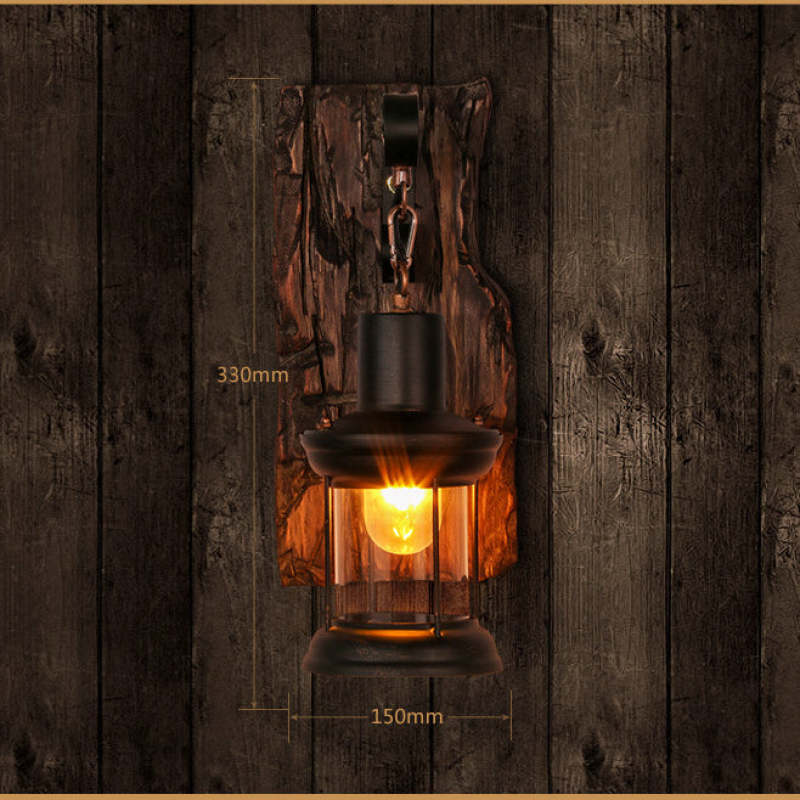 Silva Industrial Rustico Lantern Metal/Madera Aplique de Pared Negra/Bronce