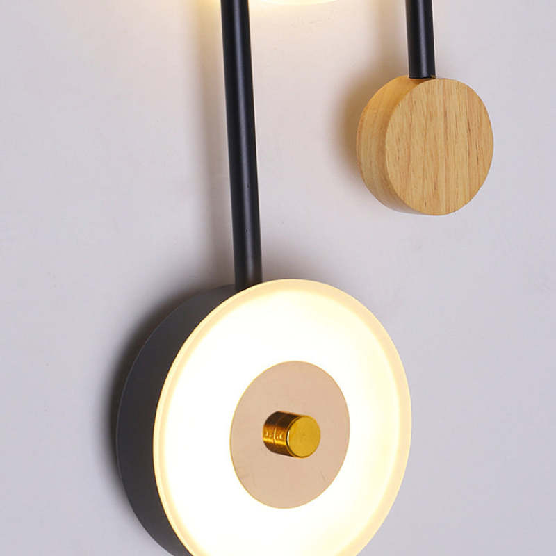 Nordic Moderno Redondo Madera Aplique de Pared Negro