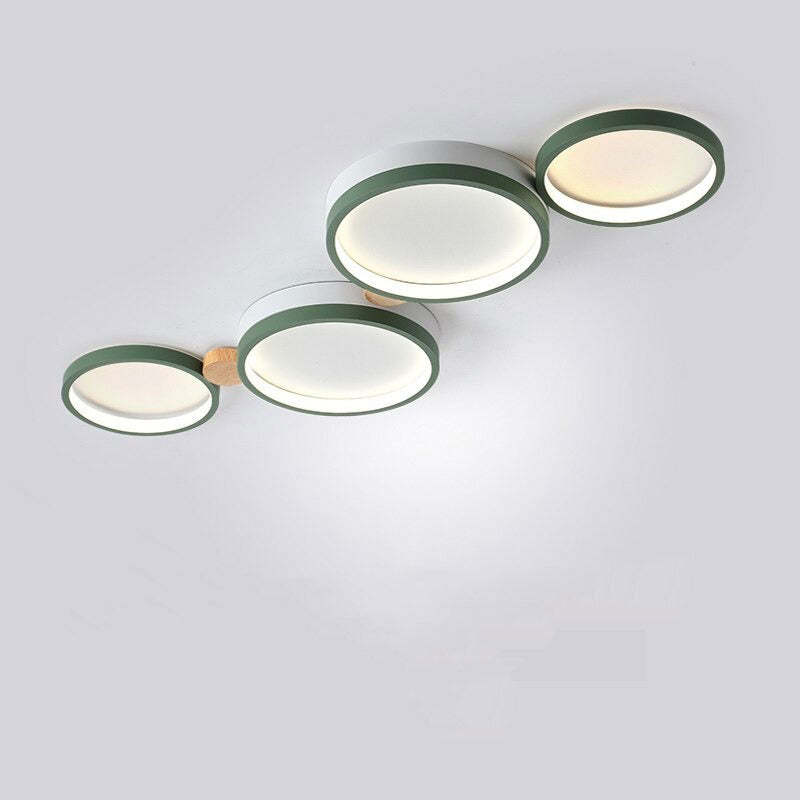 Muto Moderna Nórdica Redonda Metal/Madera Lámpara de Techo Verde/Blanca/Gris