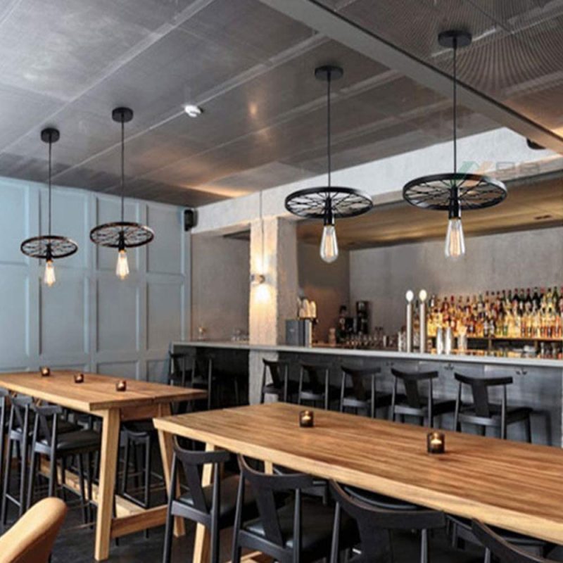 Silva Vintage Rueda Metal Lámpara Colgante Roja/Negra