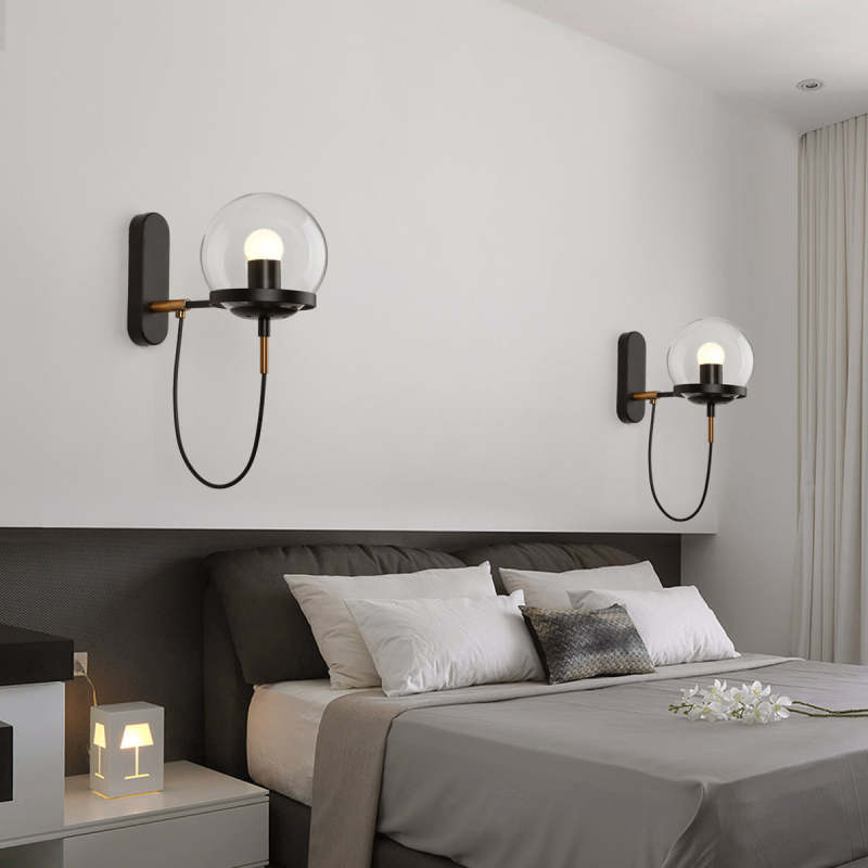 Silva Vintage Globo Metal/Cristal Aplique de Pared Negra/Bronce