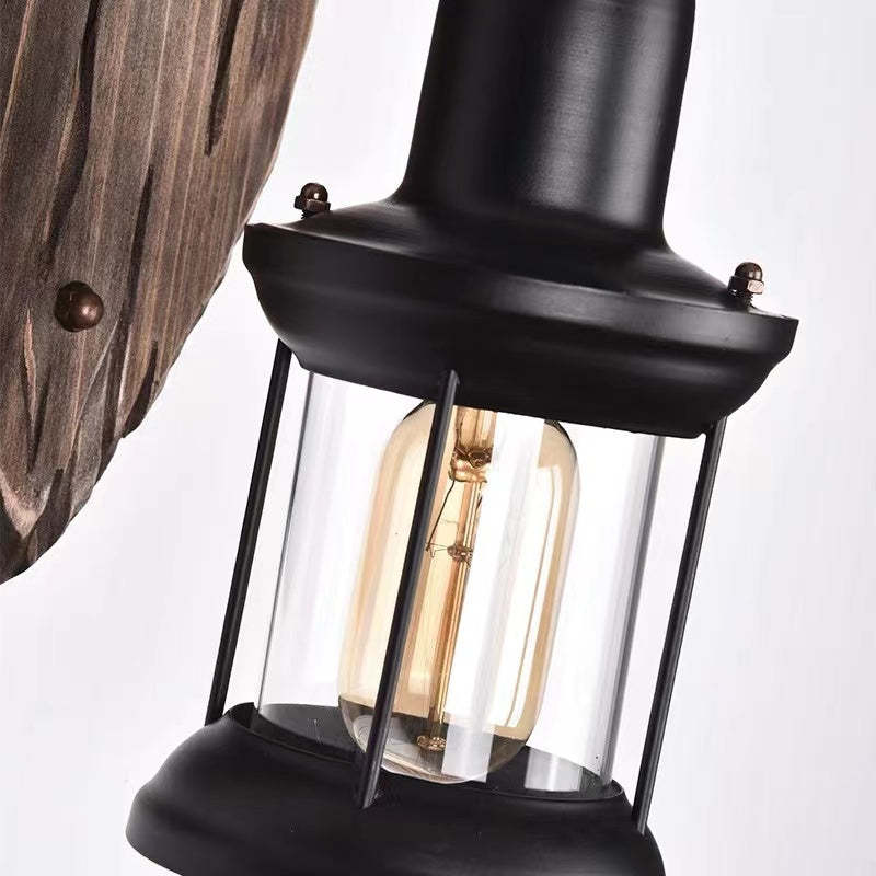 Silva Industrial Rustico Lantern Metal/Madera Aplique de Pared Negra/Bronce