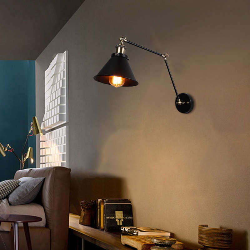 Epoch Vintage Industrial Ajustable Metal Aplique de Pared Negra