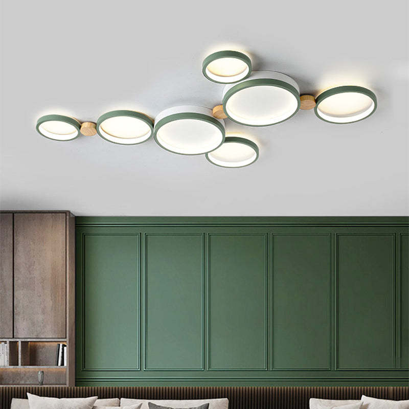 Muto Moderna Nórdica Redonda Metal/Madera Lámpara de Techo Verde/Blanca/Gris