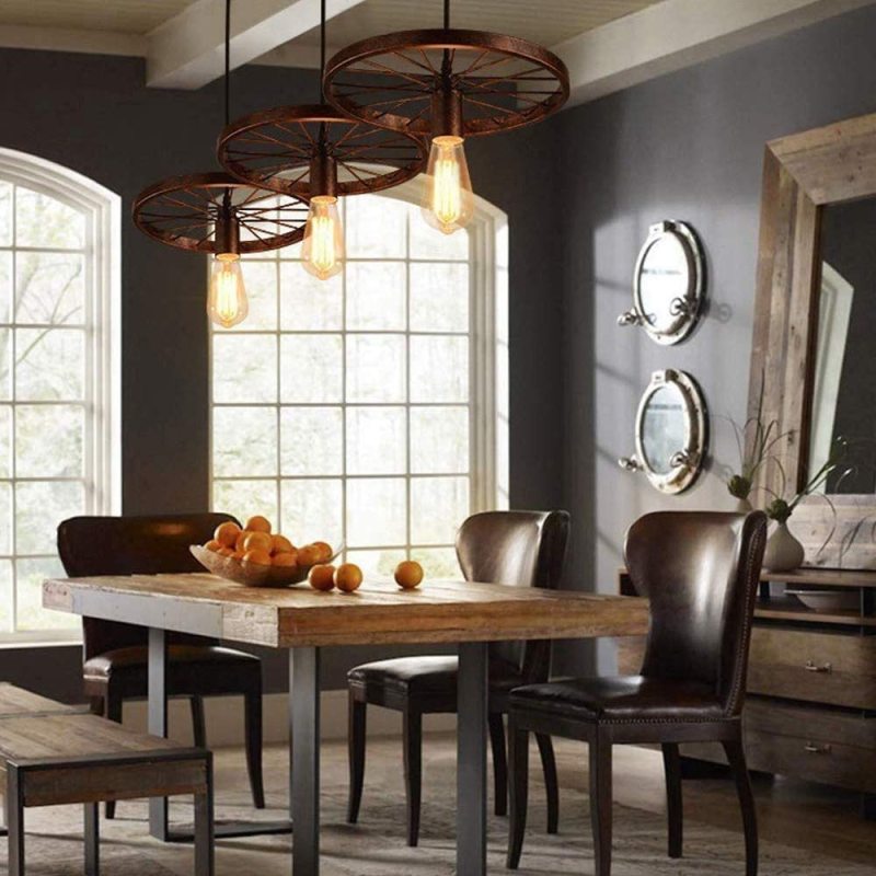 Silva Vintage Rueda Metal Lámpara Colgante Roja/Negra