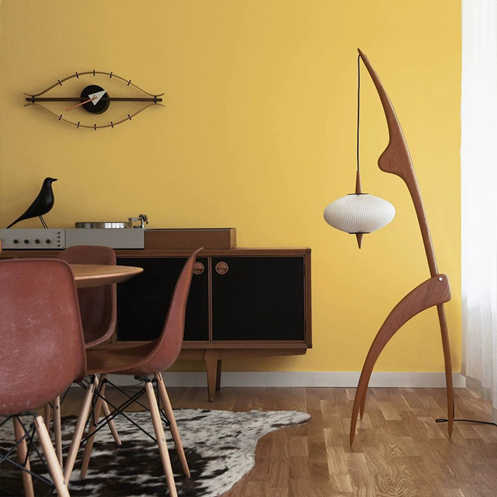 Mira Moderna Diseño Madera/Tela Lámpara de Pie Nogal/Madera