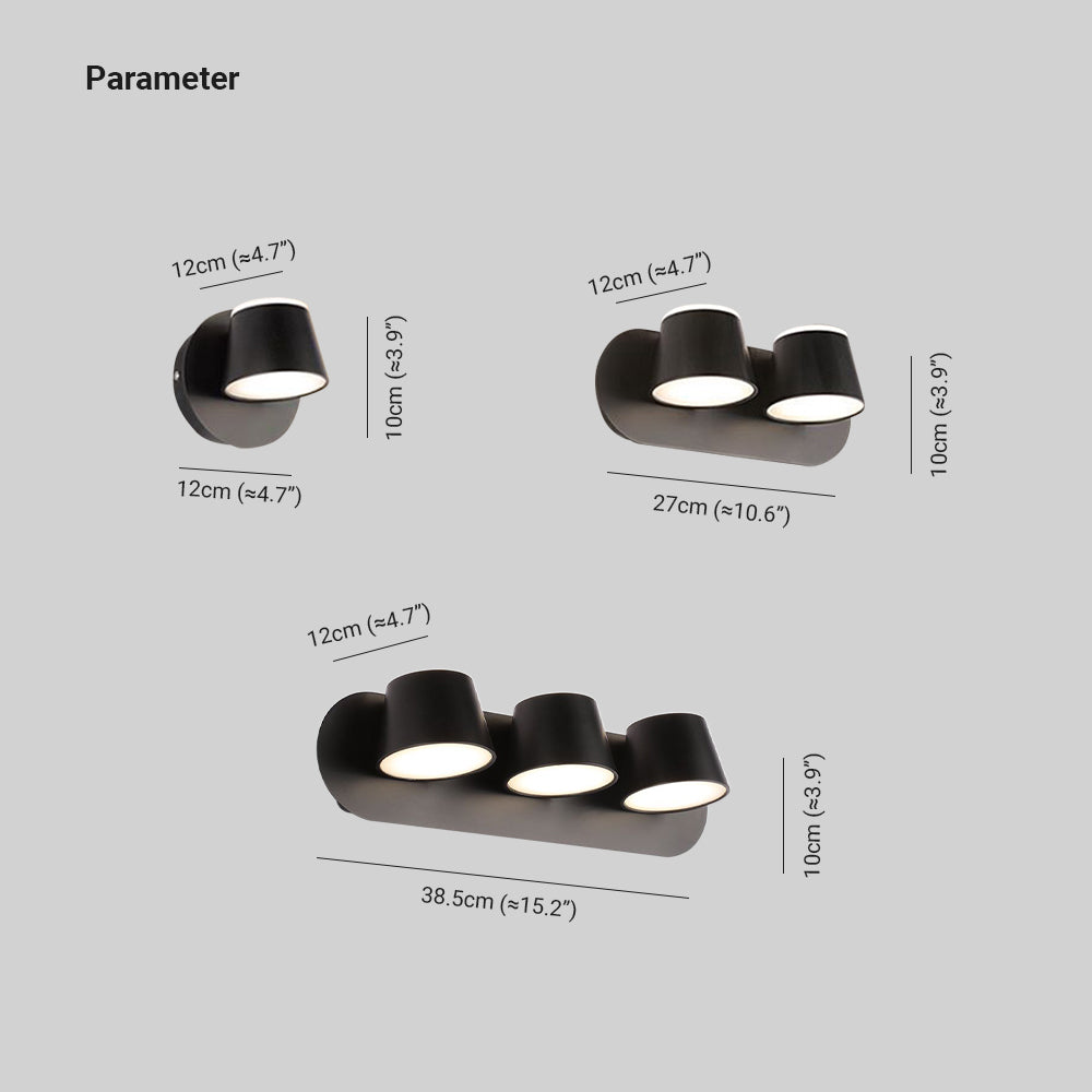 Arisha Moderno Cilíndrico Metal Aplique de Pared Para Espejo Negro