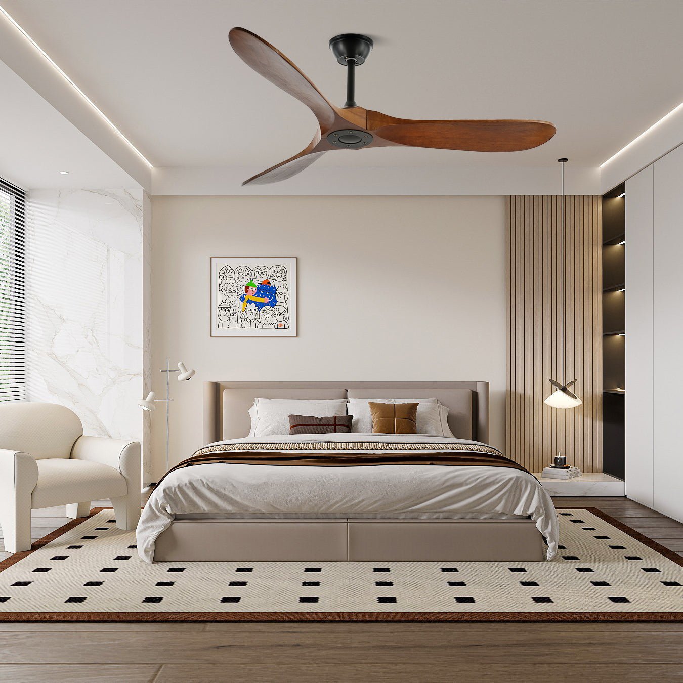 Primer plano de las aspas de madera del Ventilador de Techo Aviona.