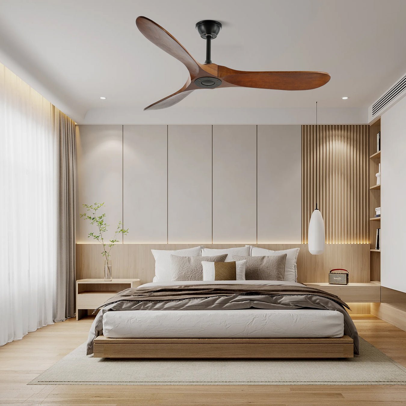 Ventilador de Techo de Madera Aviona en acabado Negro.