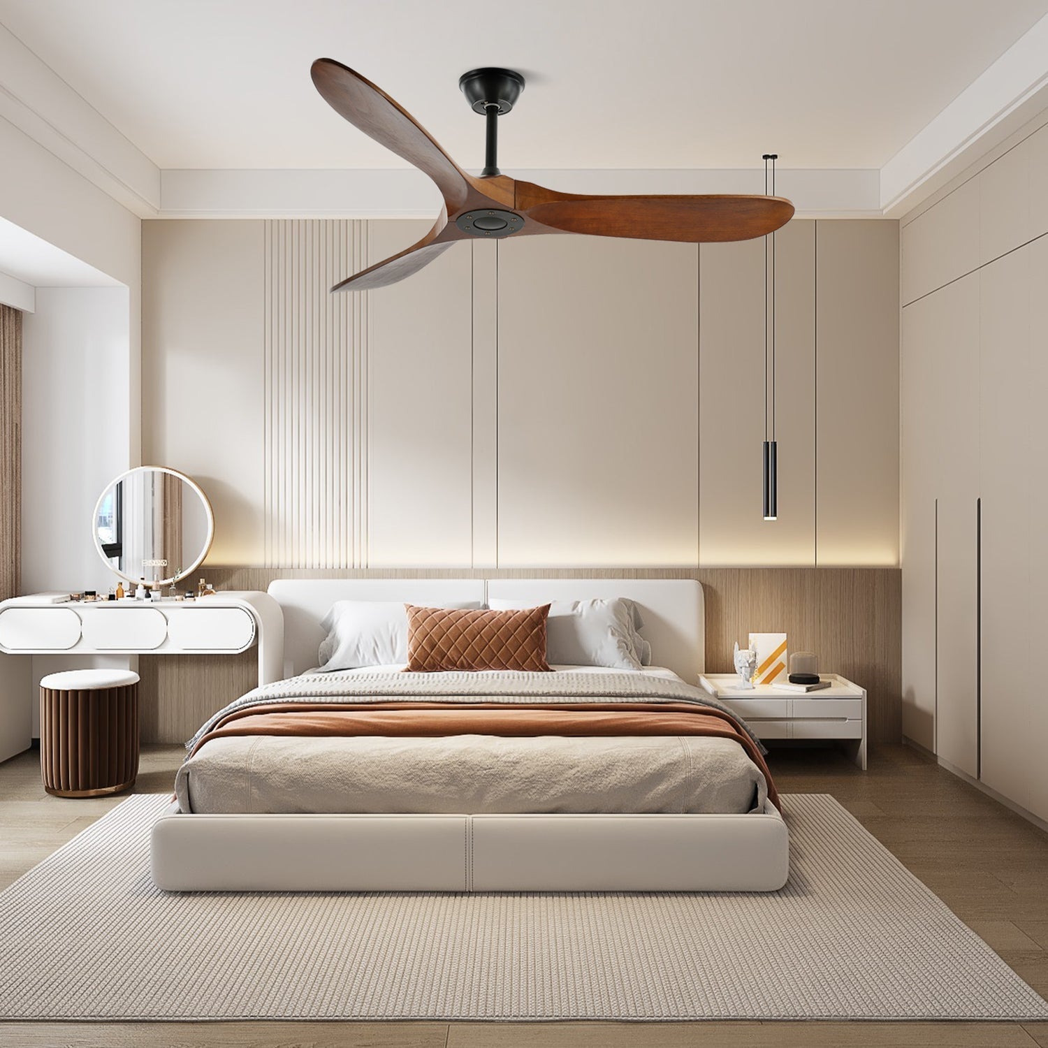 Ventilador de Techo de Madera Aviona mostrando su elegante diseño.