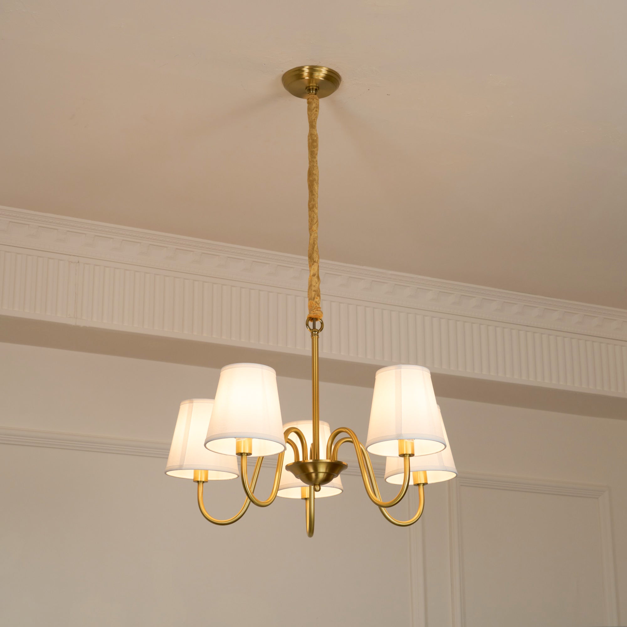 Aged Traditional Stacey Fabric Chandelier - Lamp Copper