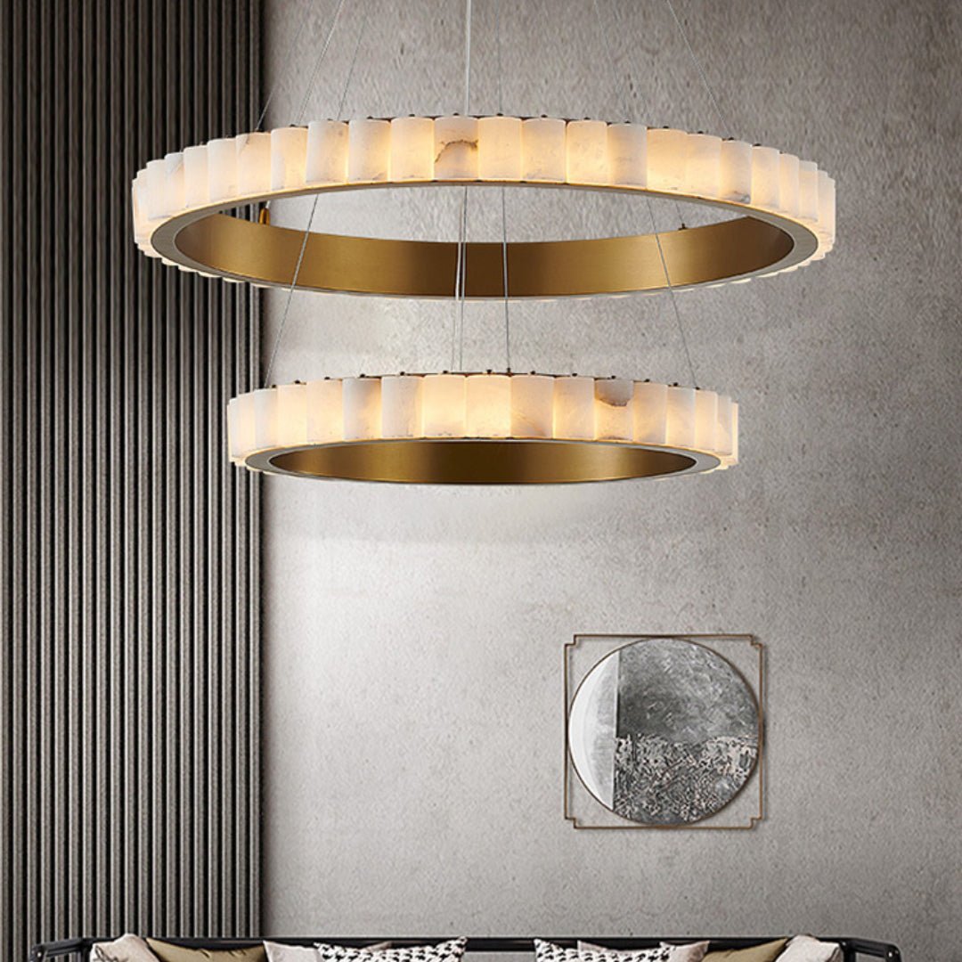 Orion Double Ring Alabaster Chandelier - Letslighting