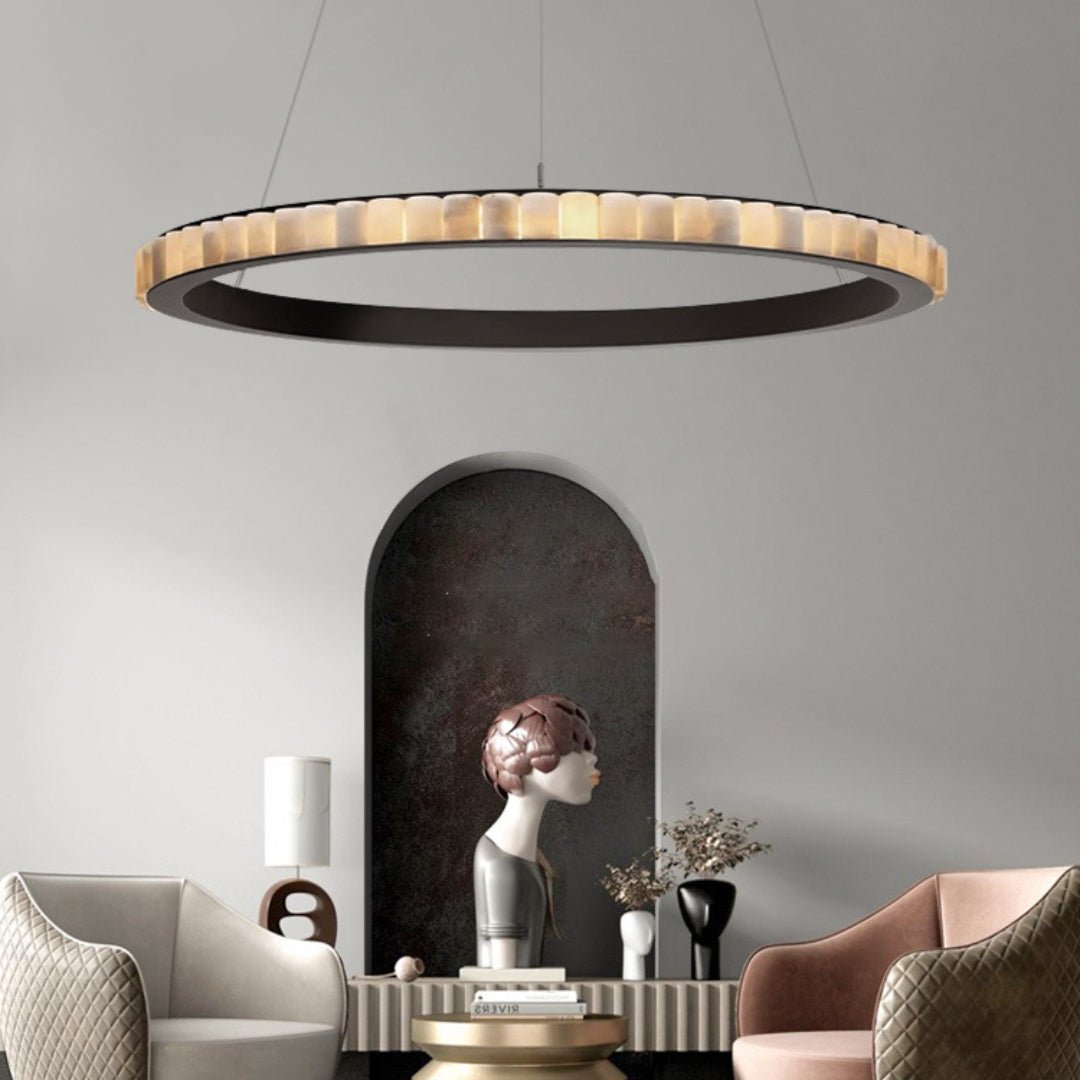 Orion Double Ring Alabaster Chandelier - Letslighting