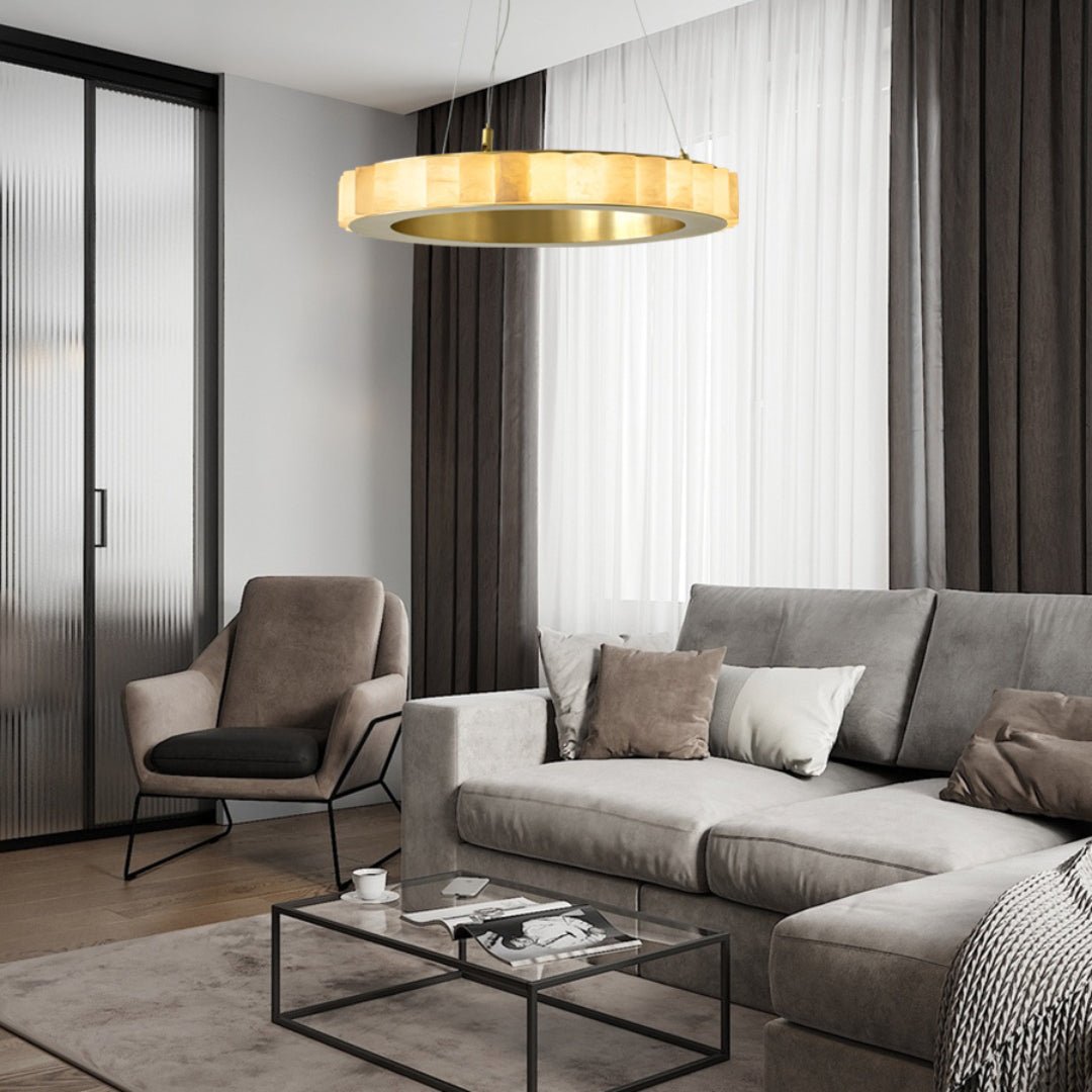 Orion Double Ring Alabaster Chandelier - Letslighting