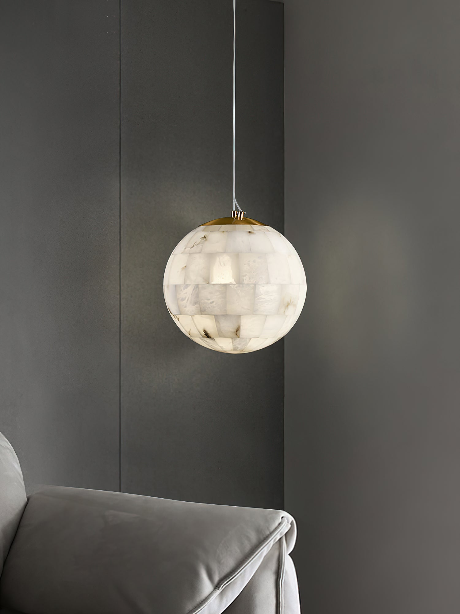 Fljotuvye Modern Ball Alabaster Pendant Light - Lamp Copper