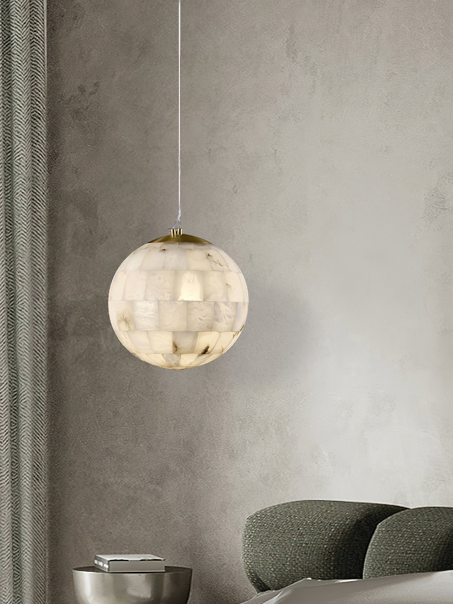 Fljotuvye Modern Ball Alabaster Pendant Light - Lamp Copper
