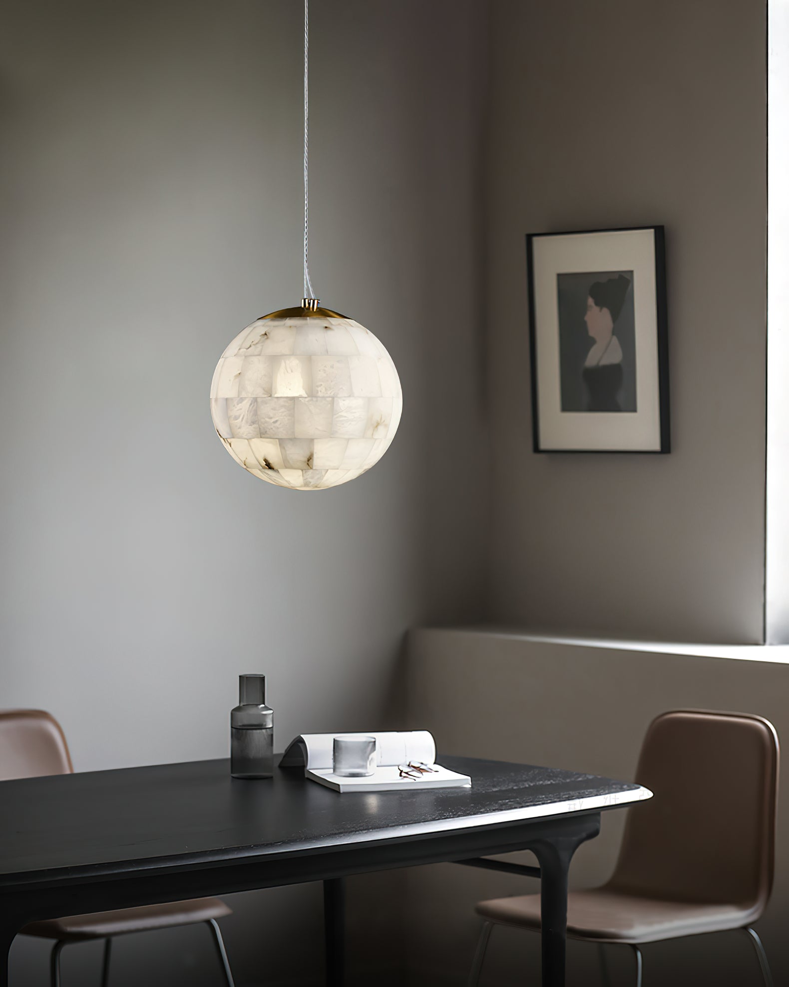 Fljotuvye Modern Ball Alabaster Pendant Light - Lamp Copper