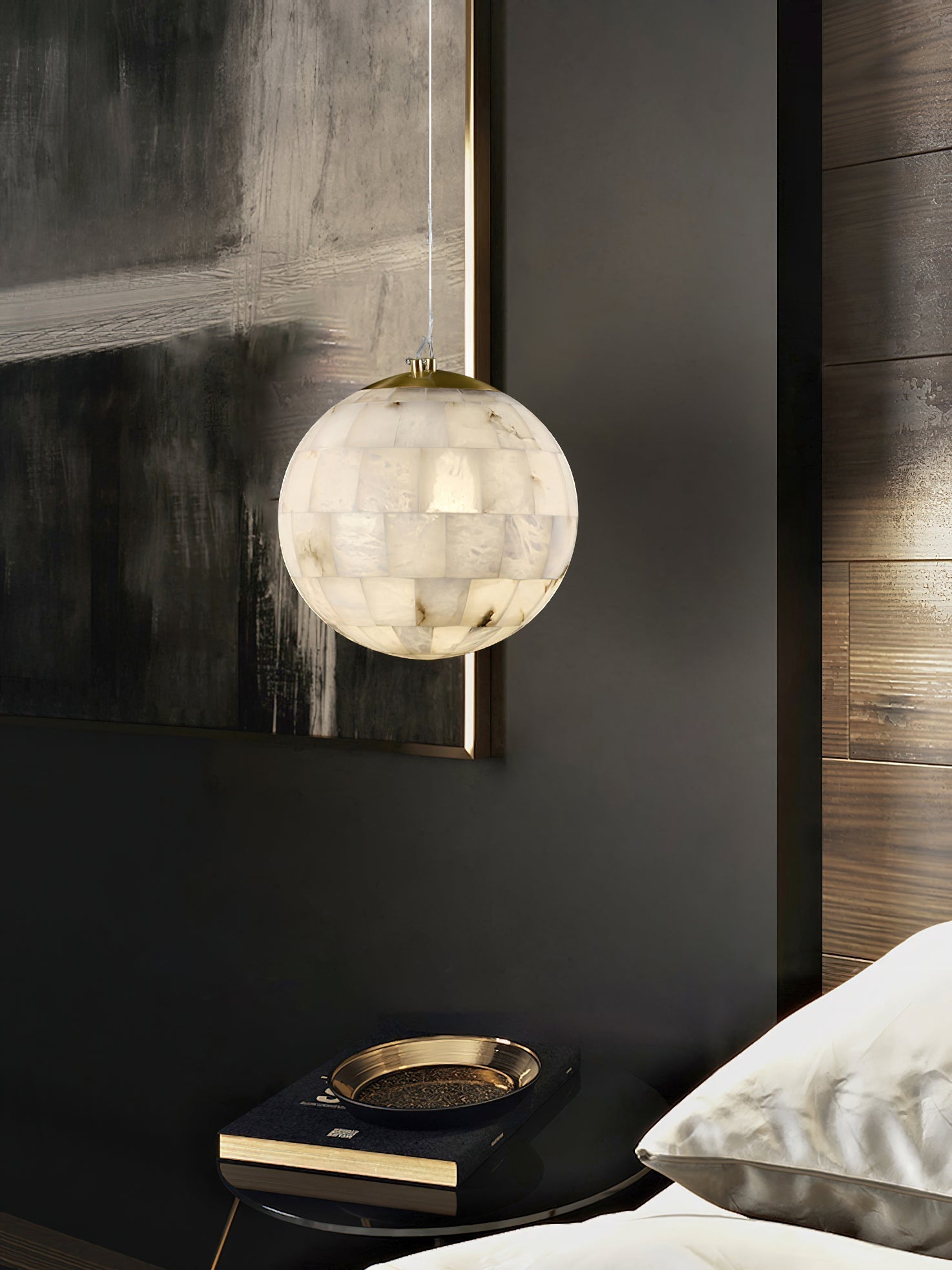 Fljotuvye Modern Ball Alabaster Pendant Light - Lamp Copper