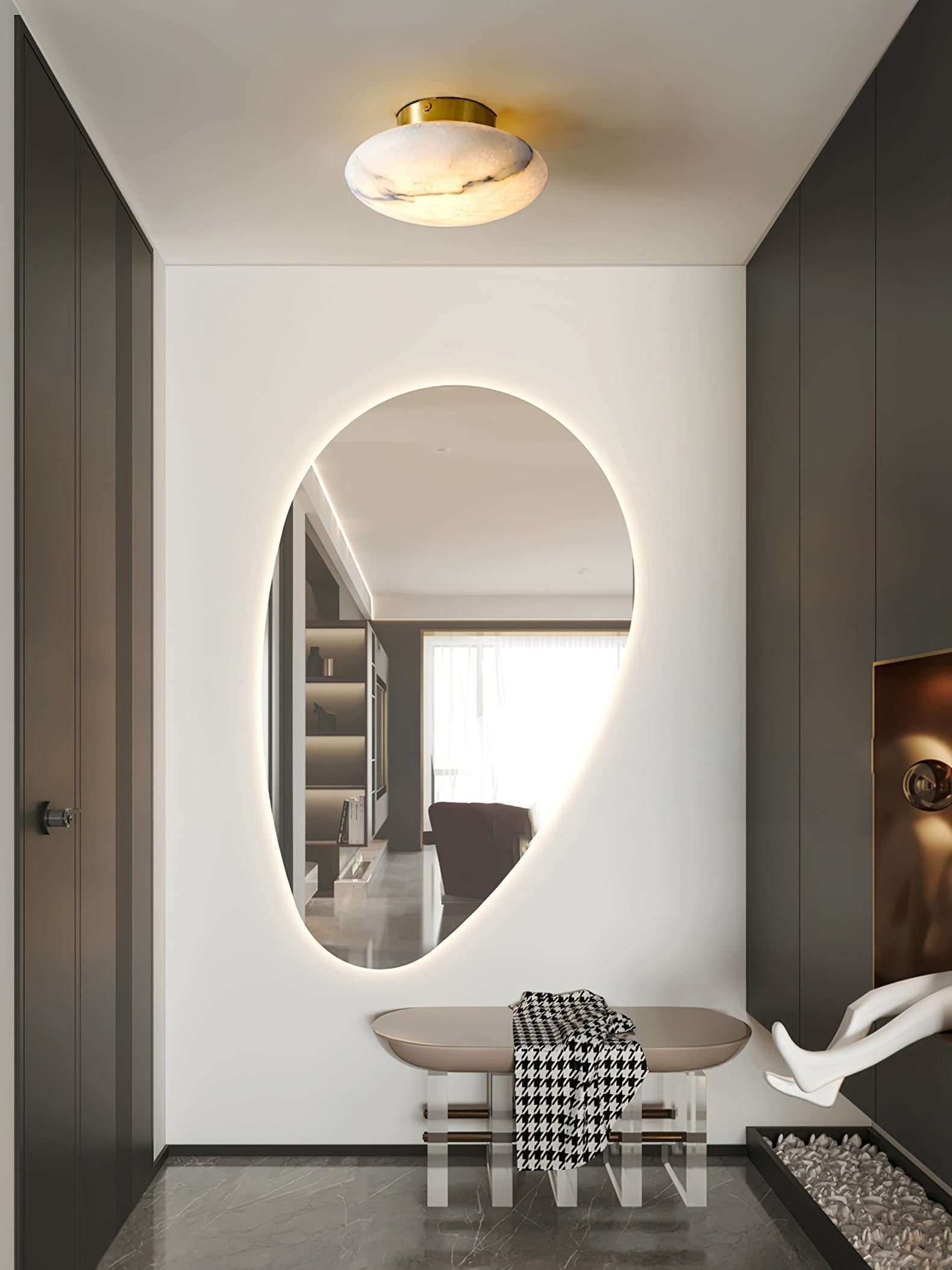 Vanorara Minimalist Alabaster Flush Mount Light - Letslighting