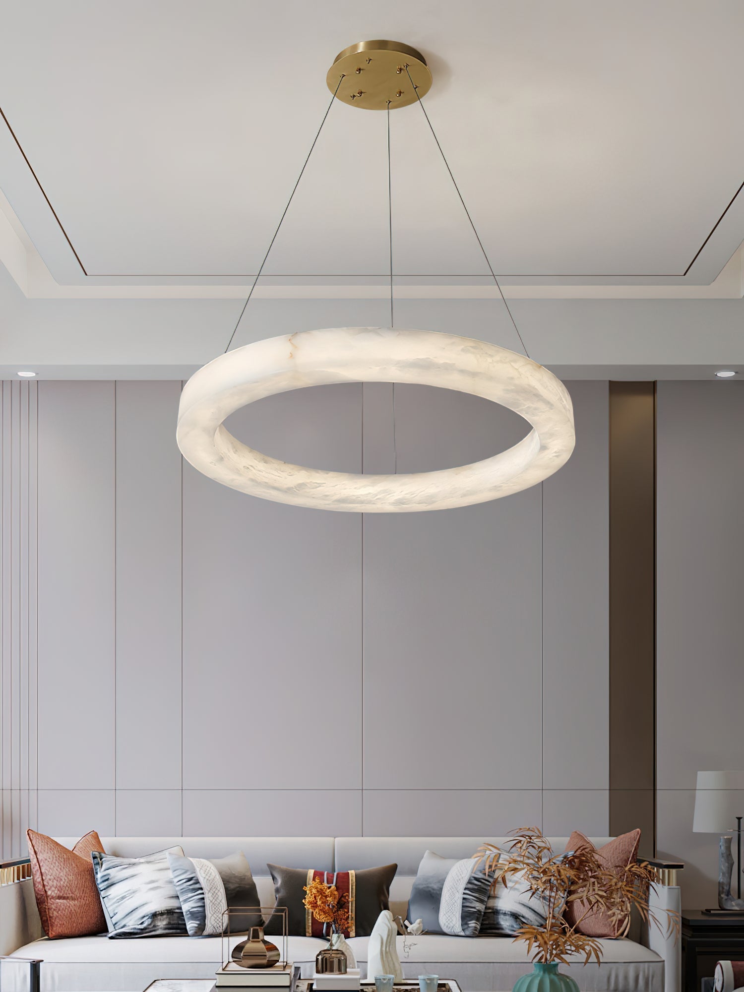 Plotuvyn Postmodern Luxury Ring Alabaster Chandelier - Lamp Copper