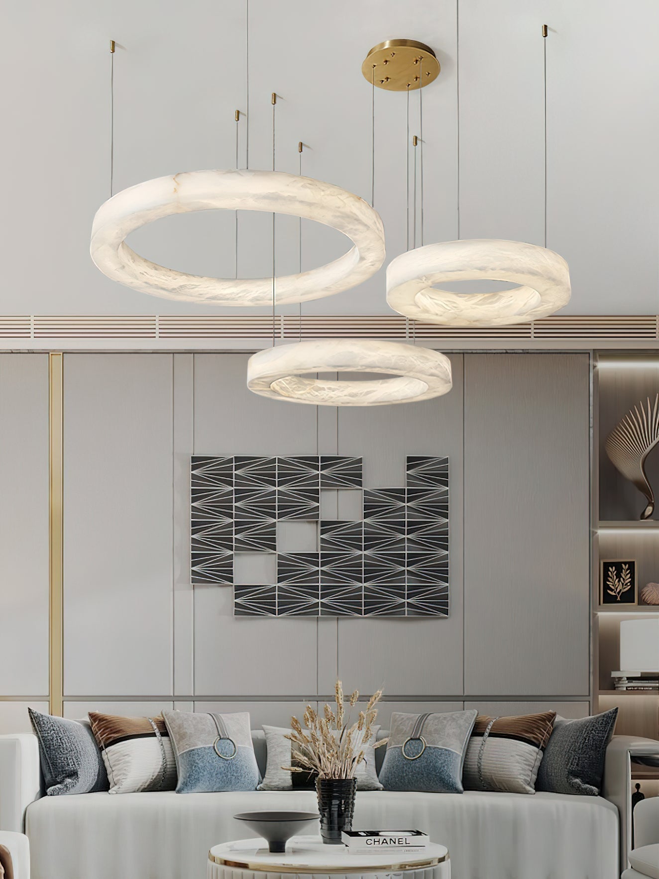 Plotuvyn Postmodern Luxury Ring Alabaster Chandelier - Lamp Copper