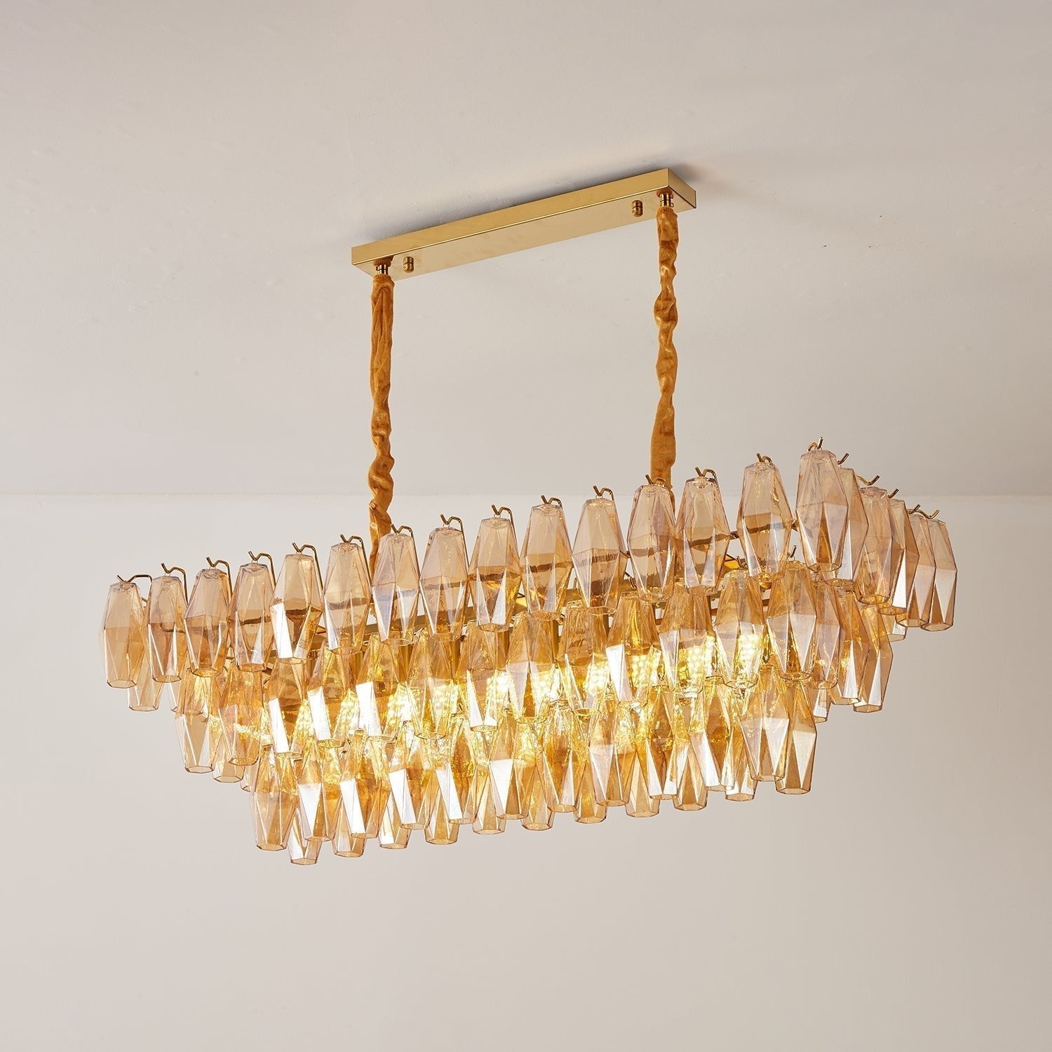 Aurora Chandelier Amber Prism Glass Rectangular Layered - Letslighting