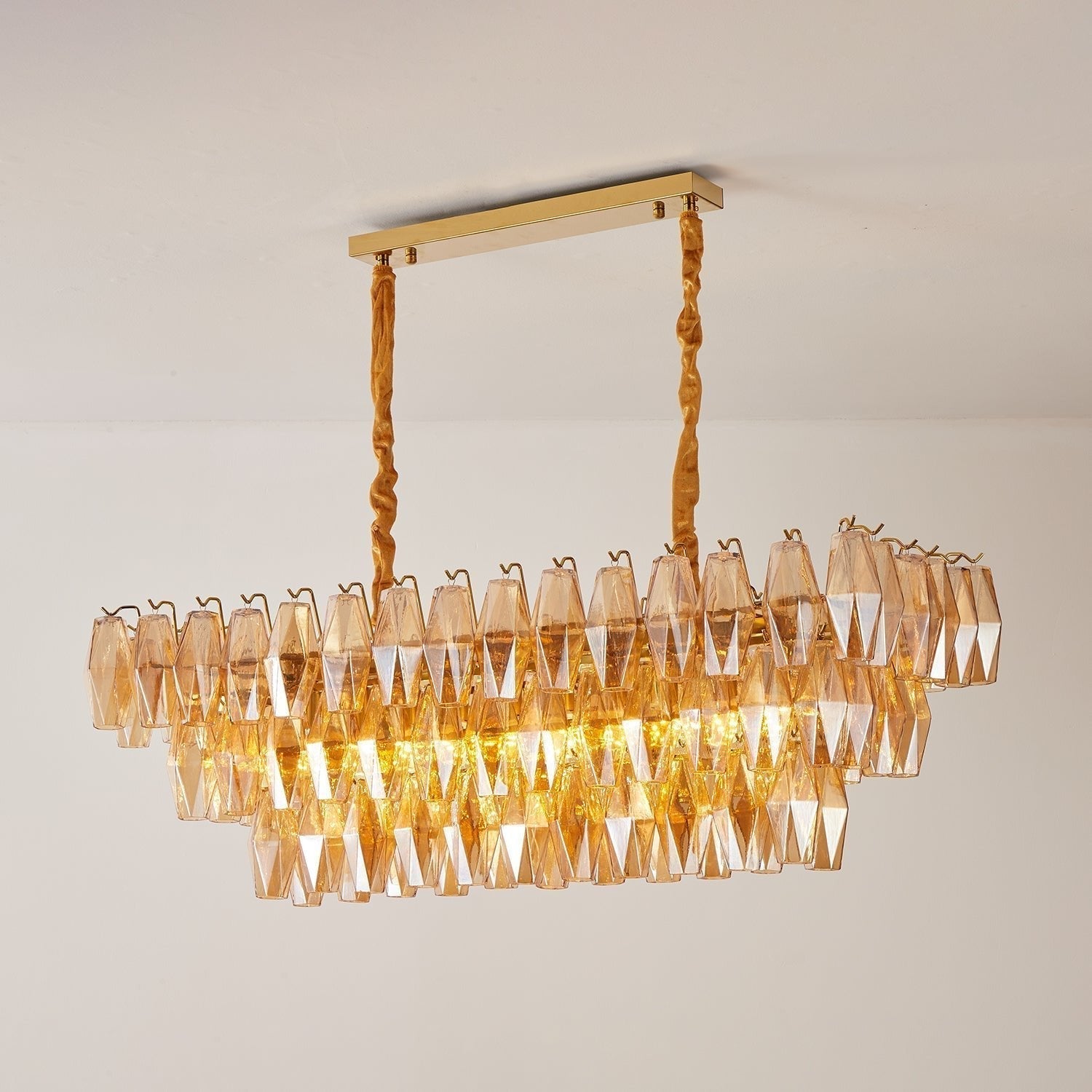 Aurora Chandelier Amber Prism Glass Rectangular Layered - Letslighting